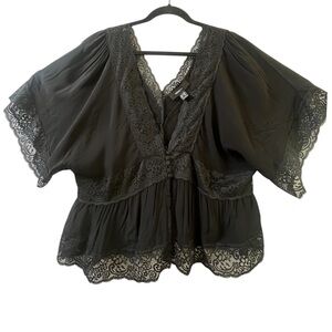 Forever 21 Black Lace Trim Blouse